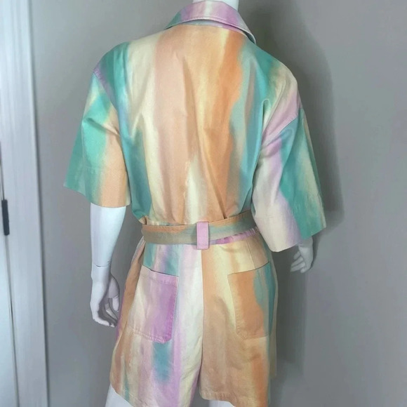 Current Air women’s rainbow short sleeve pastel button up, romper Size M - Picture 9 of 13
